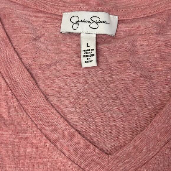 Jessica Simpson Soft Pink V-Neck Cap Sleeve Tee Relaxed Fit Feminine Size L - Picture 2 of 5